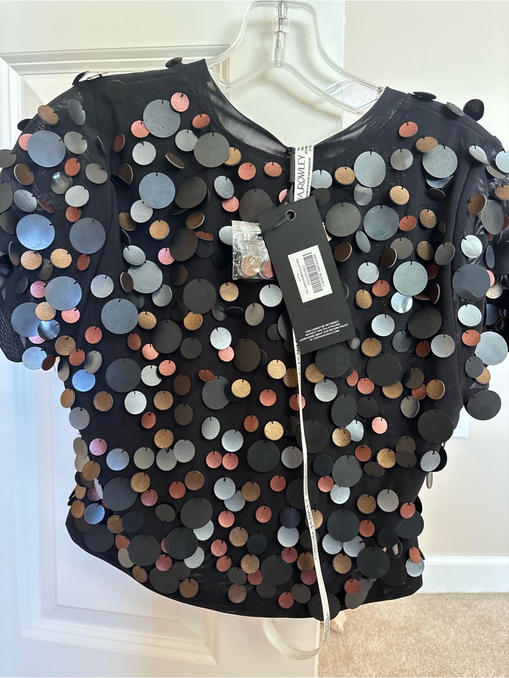 Cynthia Rowley Paillettes Mesh Baby Tee - Picture 2 of 3